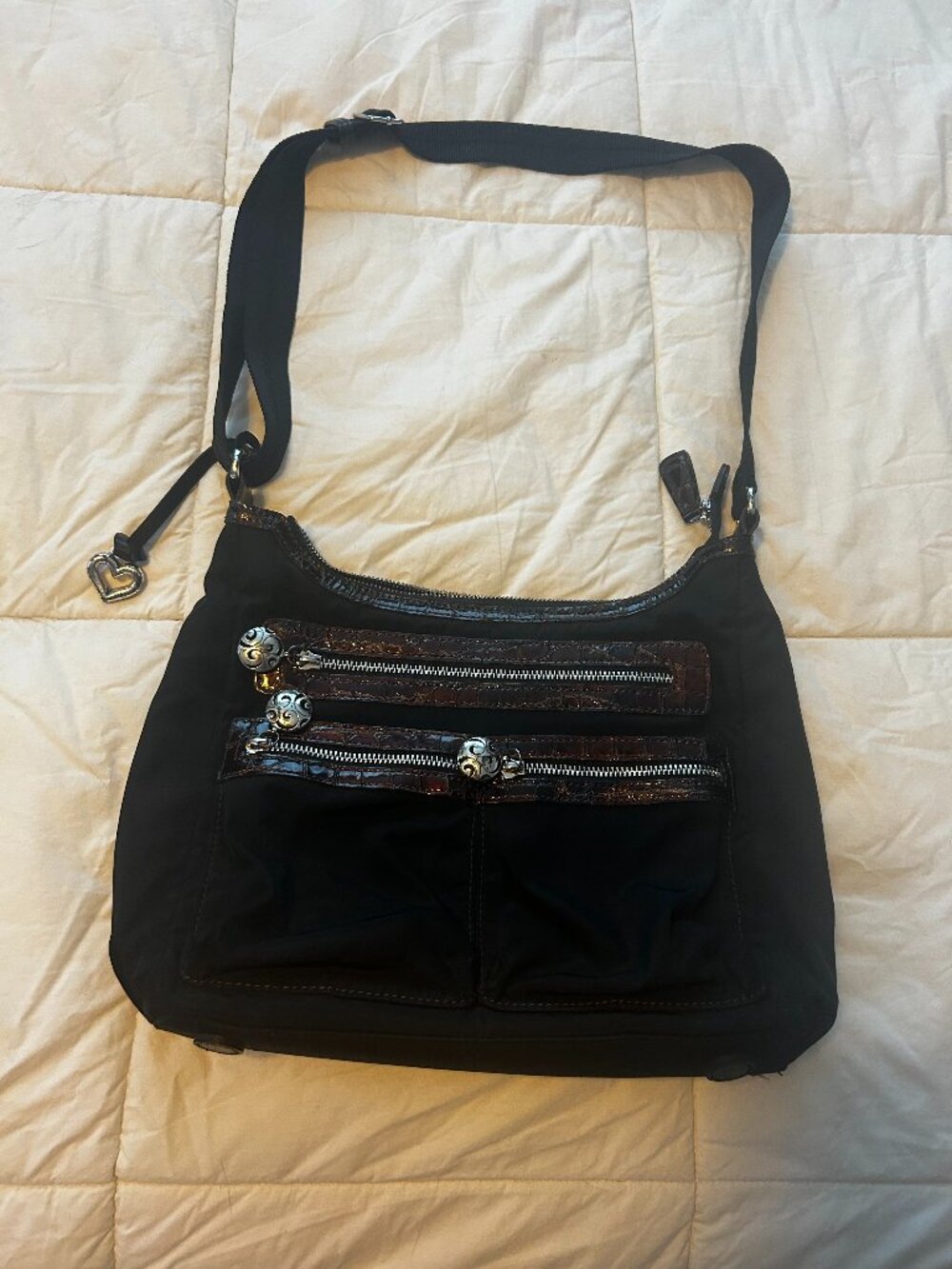 Brighton Black Leather and Nylon Shoulder Bag